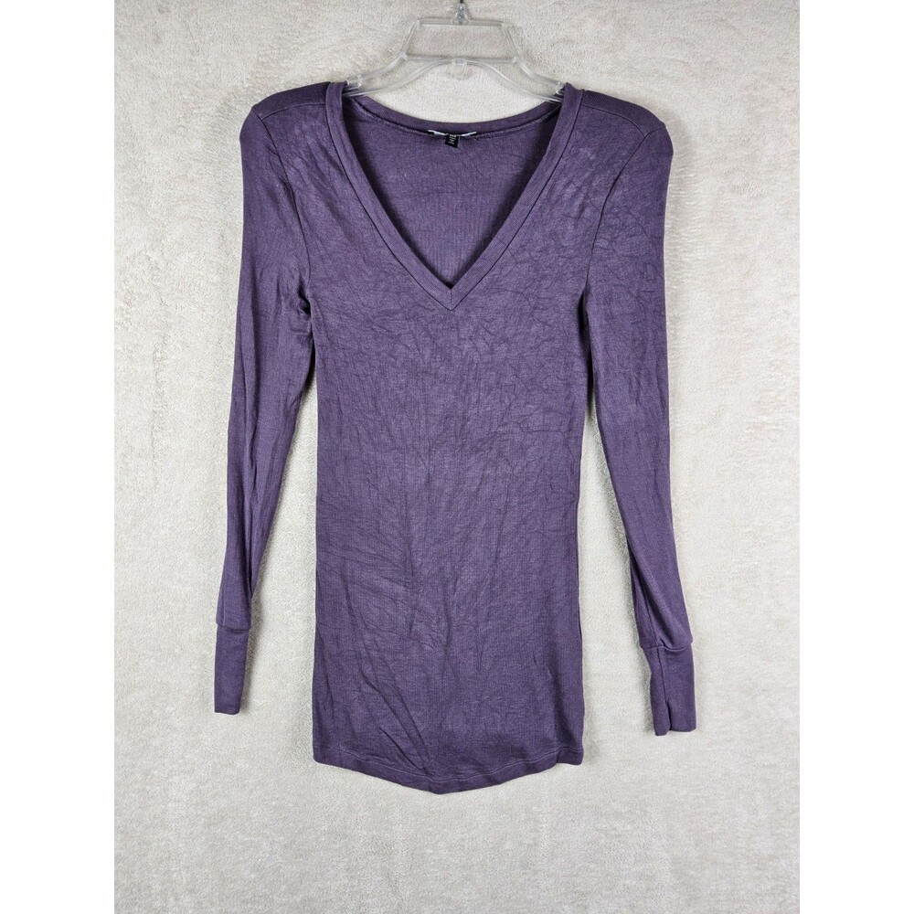 Universal Standard Long Sleeve V Neck Ribbed Mini Dress Tunic Purple 4XS (0/00)